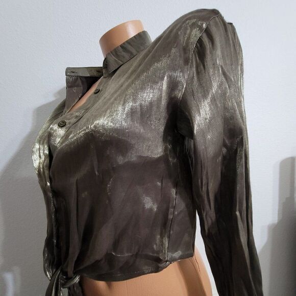 1037 SMALL  MILK AND HONEY Green Mesh Blouse NWT - Picture 1 of 5